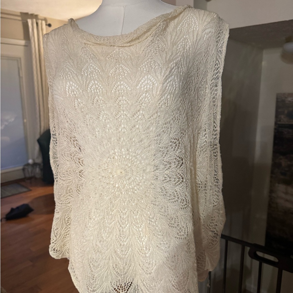 Anthropologie- Elegant Cream Linen Lace Top